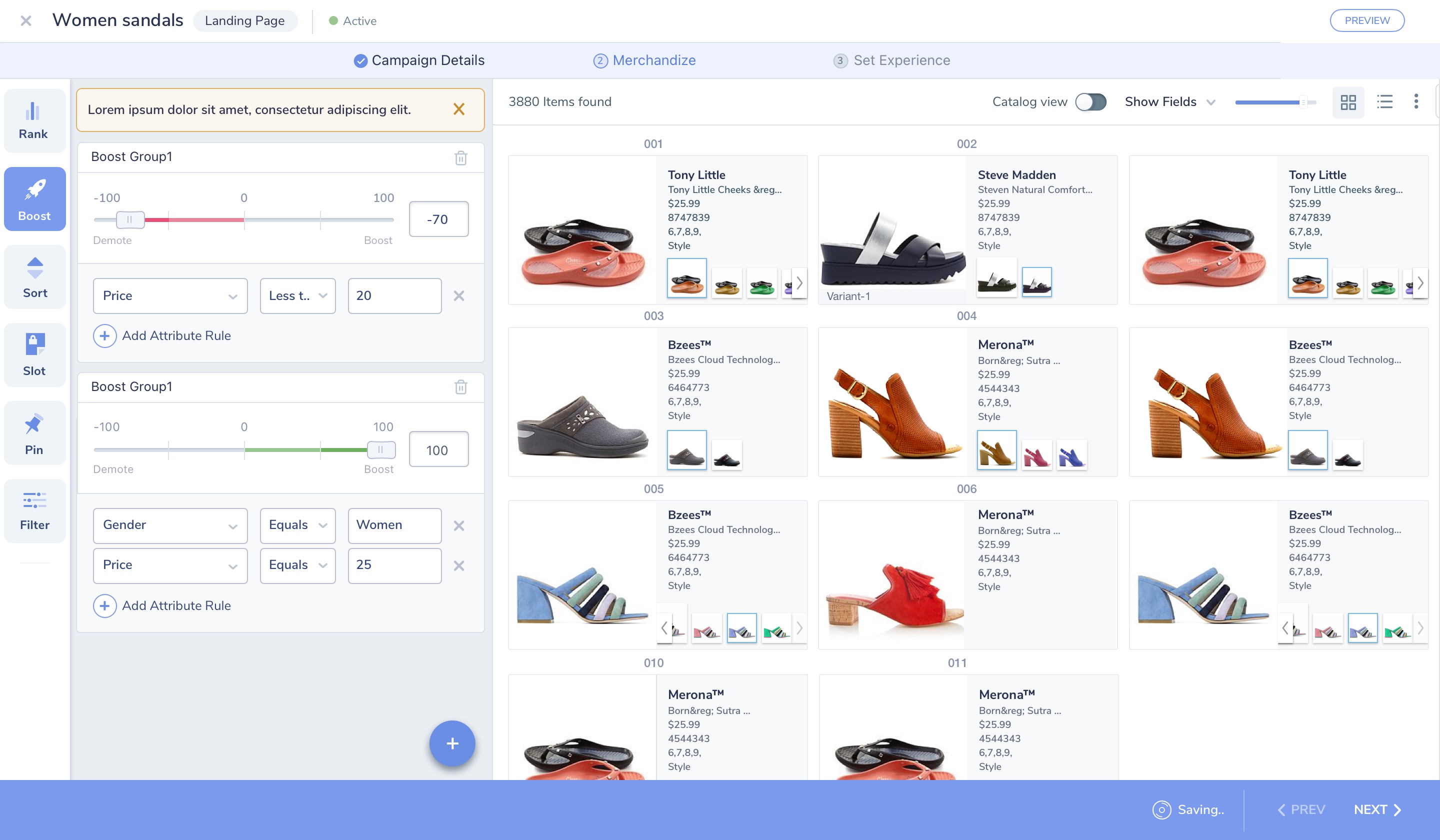 Campaign Creation — Merchandising Rule Console