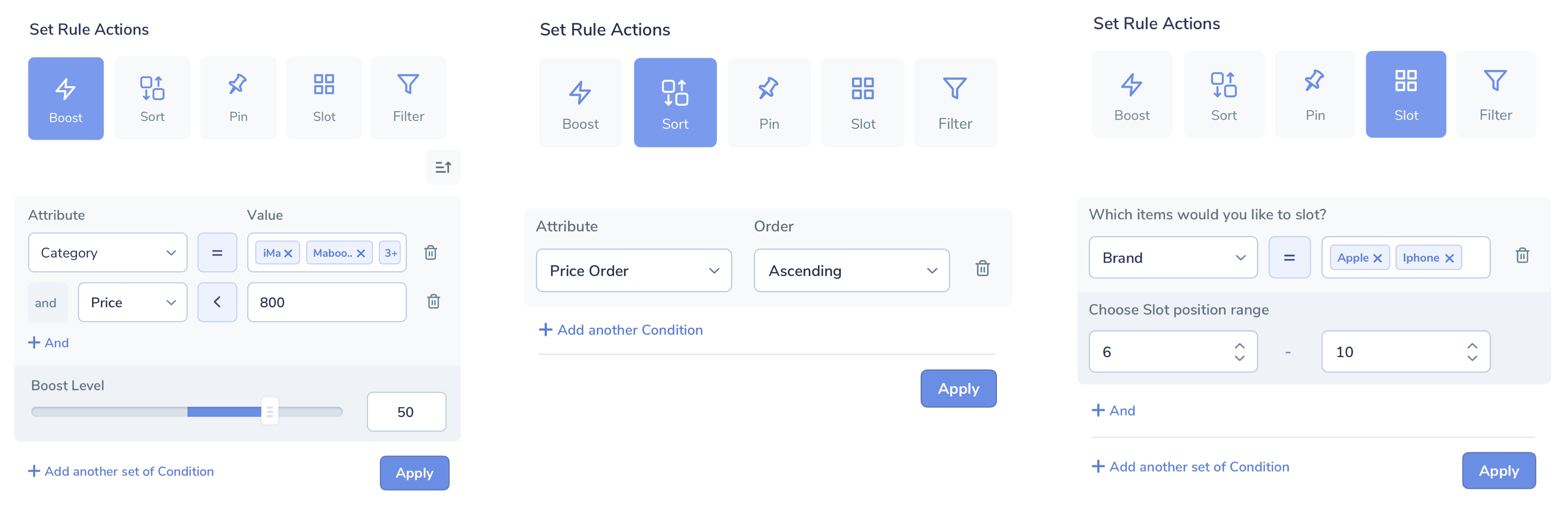 Campaign Creation — Boost, Sort, and Slot rule actions