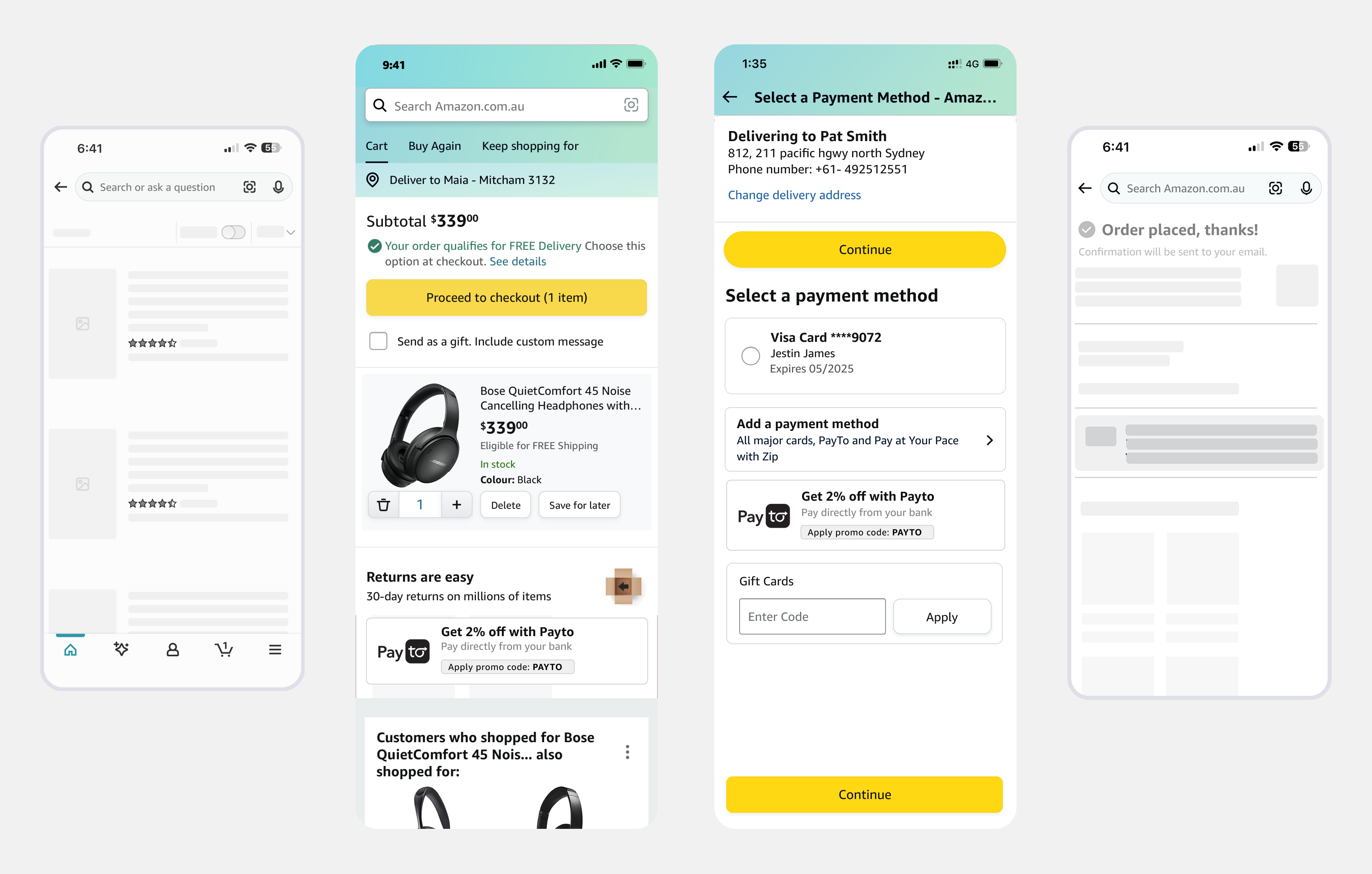 Payment discovery — Select a Payment Method showing PayTo option