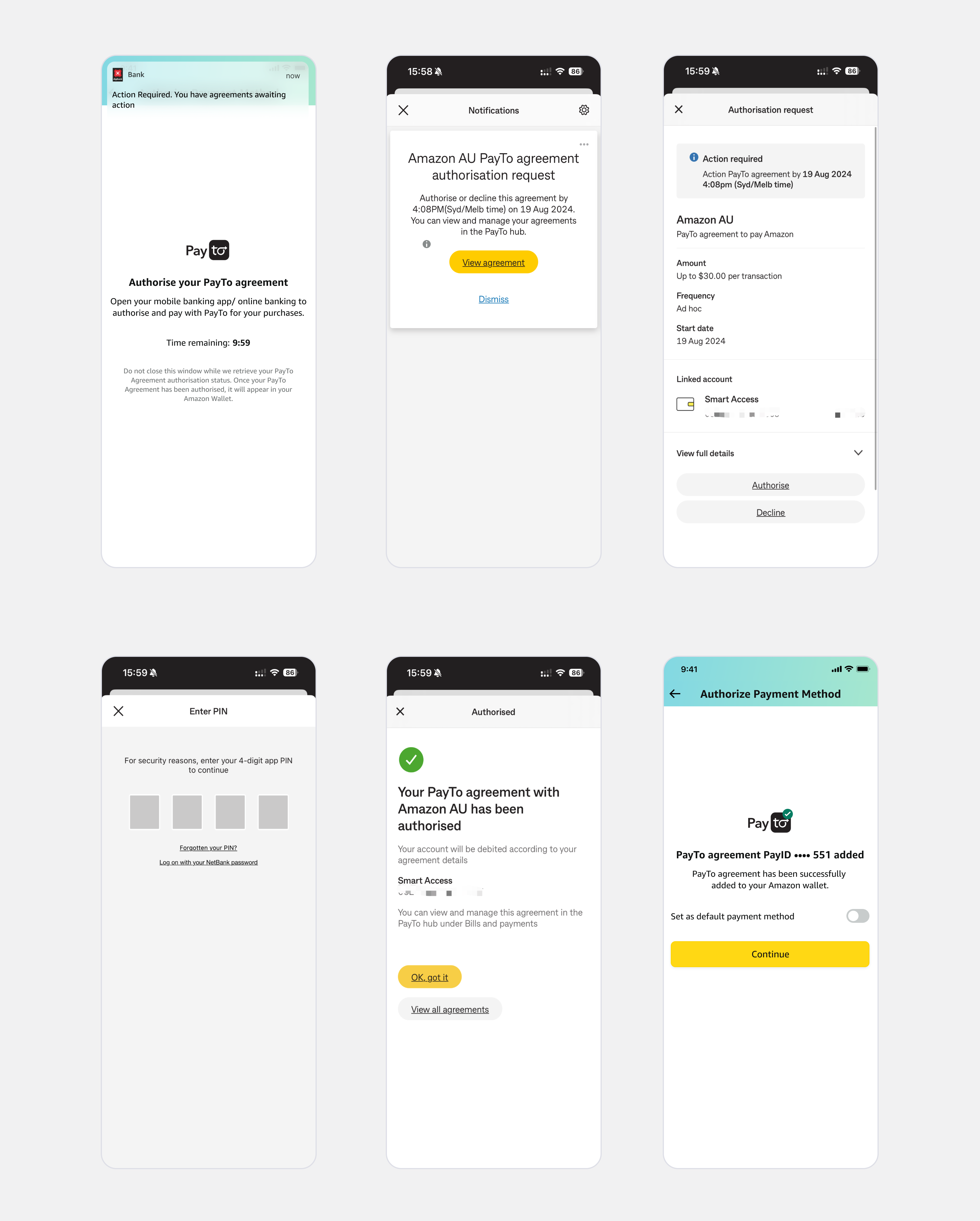 Amazon waiting screen and bank authorisation request