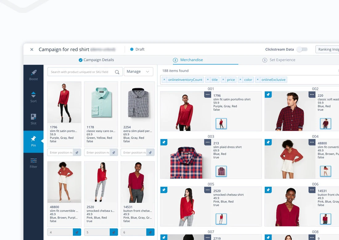 Product Pinning Interface